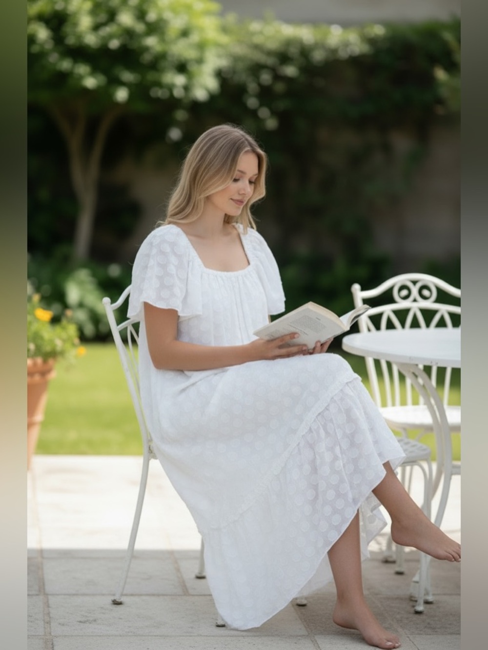 Club Monaco Flutter Sleeve Beach Robe Midi Dress White XS Women’s - Picture 14 of 14